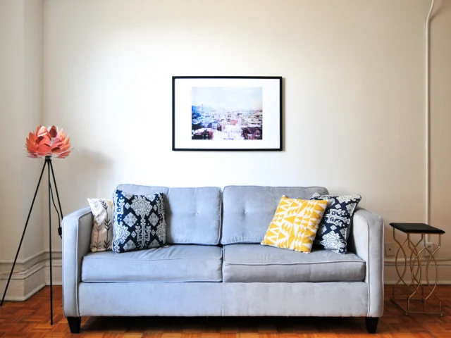 Blue fabric sofa