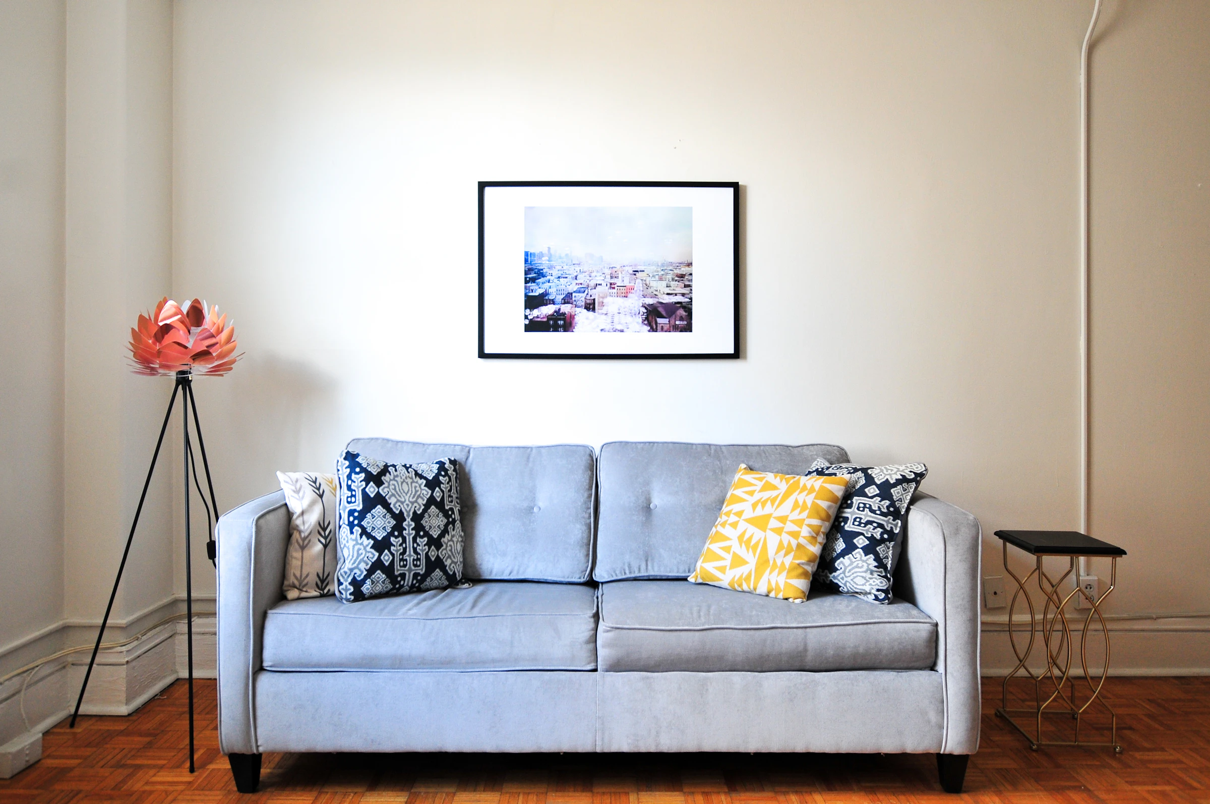 Blue fabric sofa