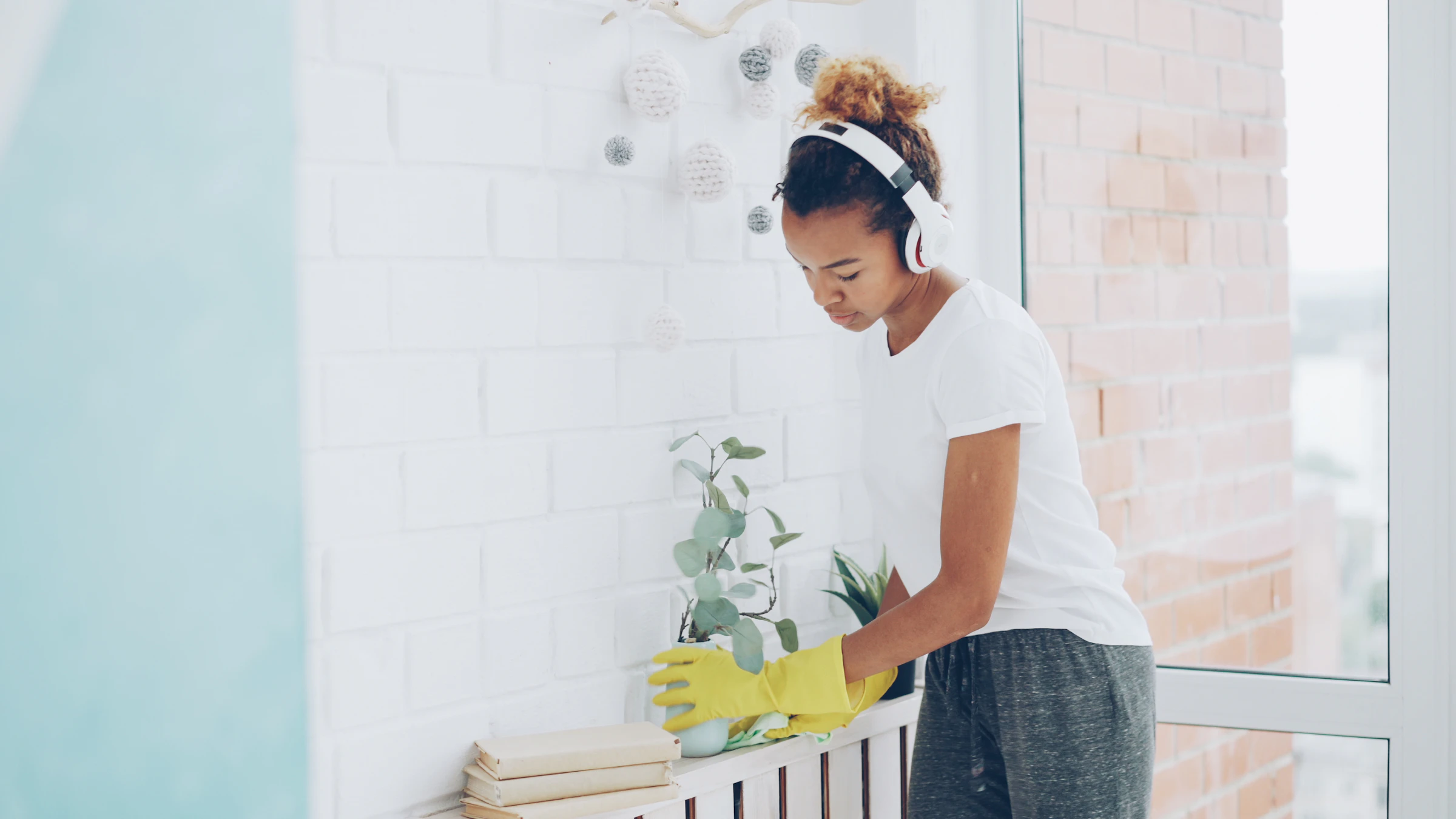 Cleaner wiping a windowsill