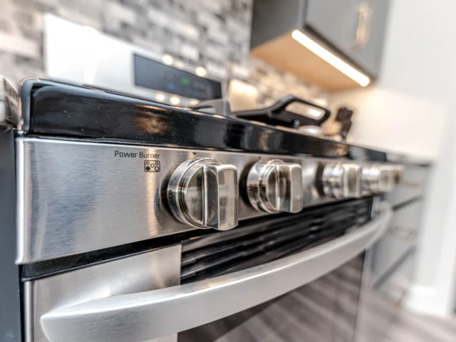 Gleaming stainless steel range cooker and oven
