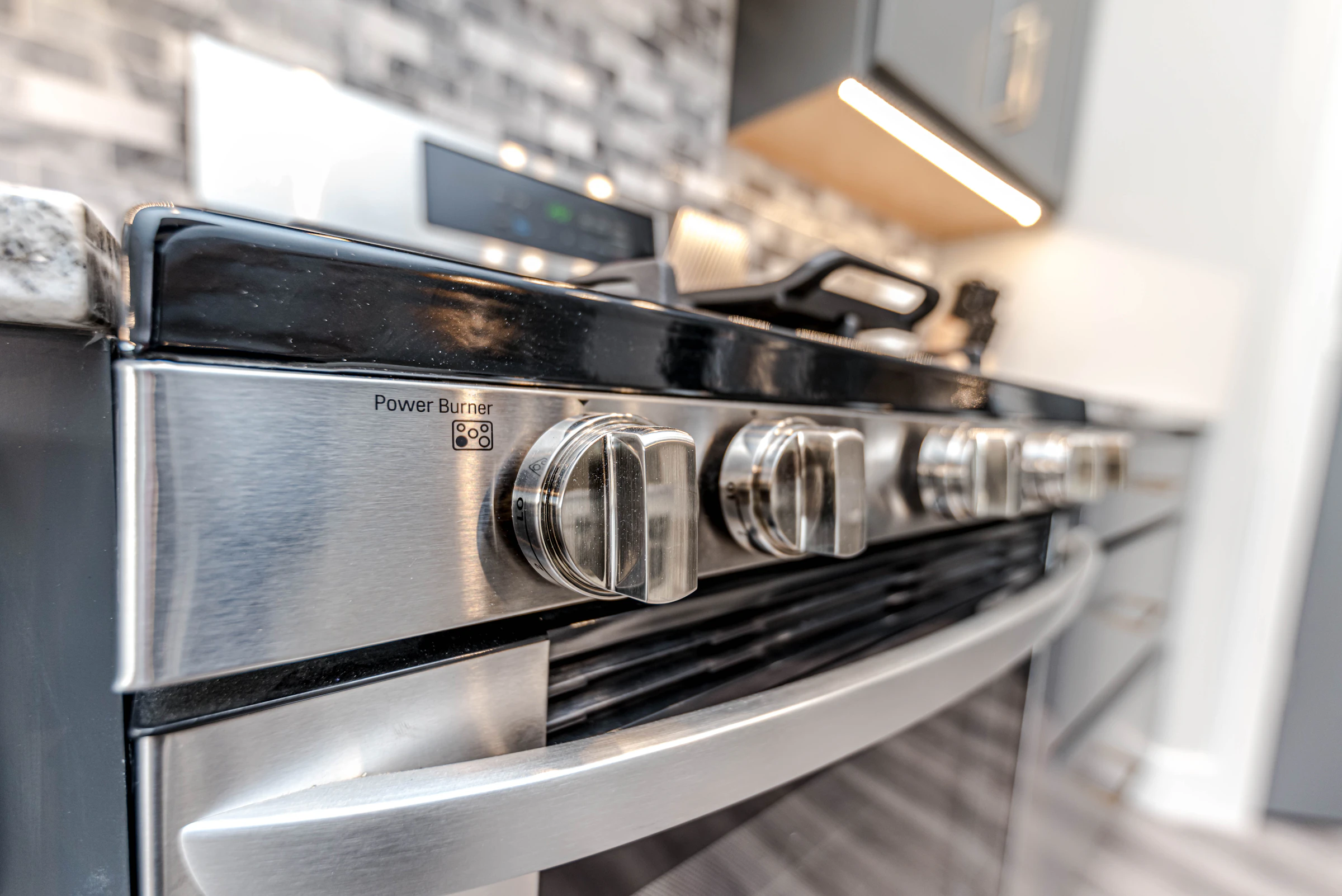 Gleaming stainless steel range cooker and oven