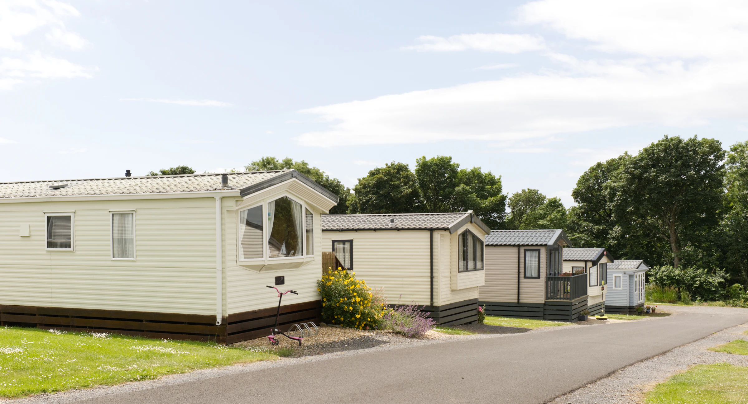 Row of static caravans at a holiday park