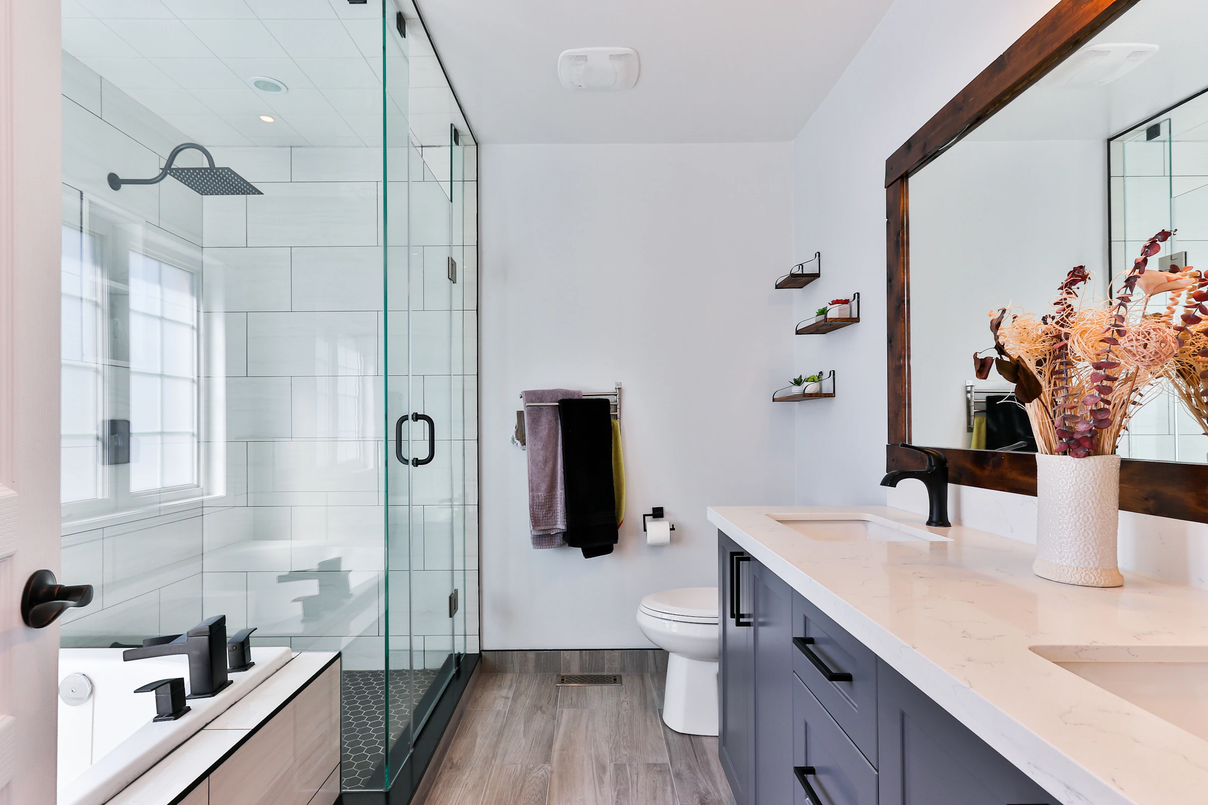Sparkling modern bathroom with a walk-in shower