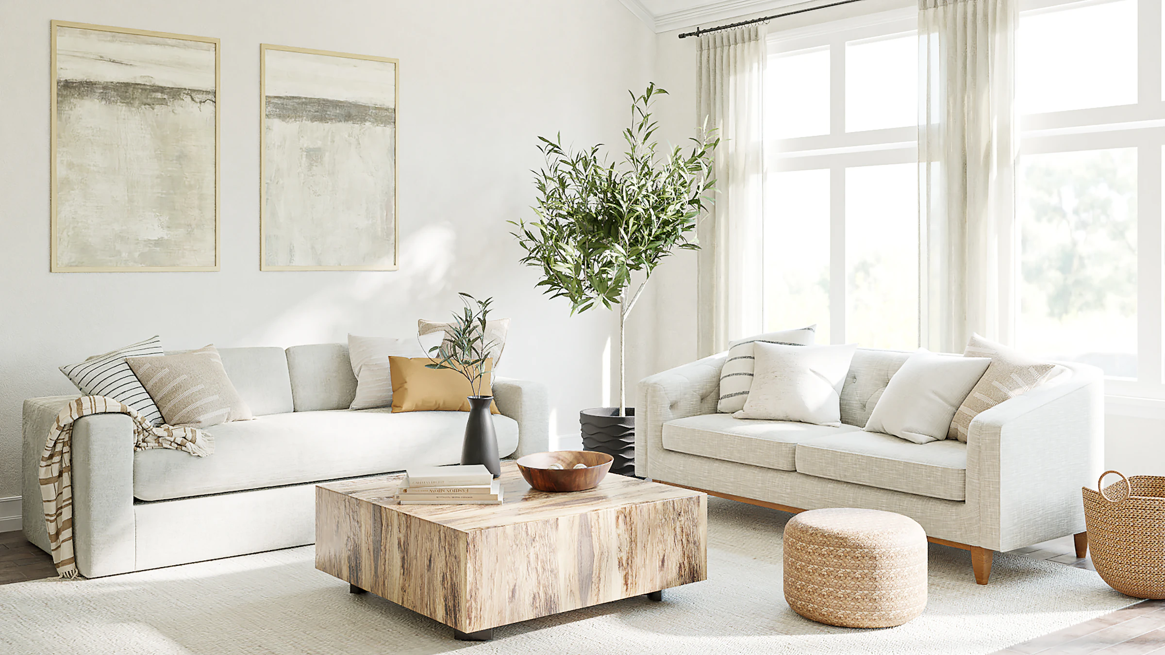 Tidy living room with a large window