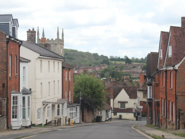 Traditional English village street with brick houses